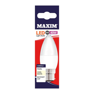 Maxim LED Candle Bulb Bayonet Cap Cool White 6w (Pack 10)