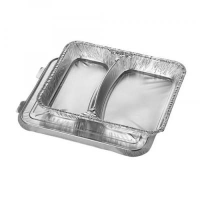 Aluminium Meal Dishes with Lid 2-Compartments 830ml 17.7 x 22.5 x 3cm (Pack 50)