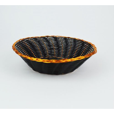 Black Round Woven Basket with Gold Trim (21x6cm)