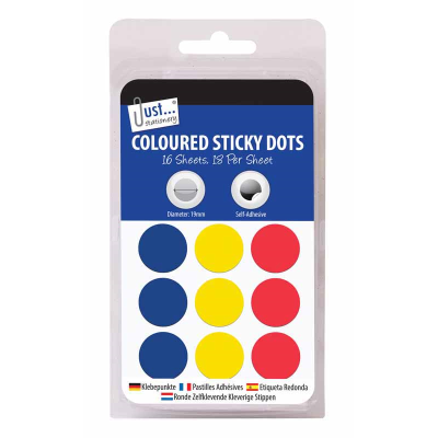 Just Stationery 288 Coloured 19mm Sticky Dots