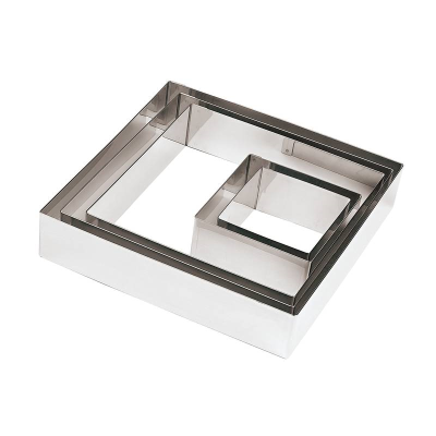 Tart Ring Square Stainless Steel 4.5cm High, 20x20cm wide