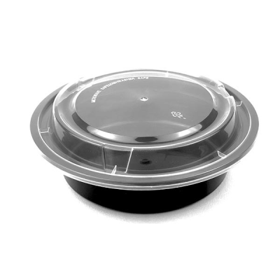 Black Round Plastic Container with Clear Lid 500ml (Pack 50)