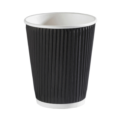 Black Ripple Wall Hot Drink / Coffee Cup 12oz (Pack 25) [500]