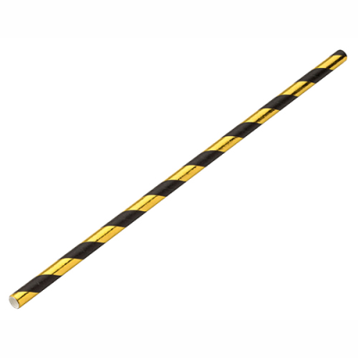 Paper Gold/Black Stripe Straw 8" x 6mm (Pack 250)