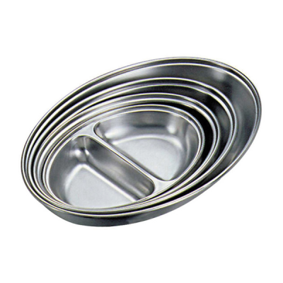 Oval Vegetable Dish Stainless Steel 2 Division 12"