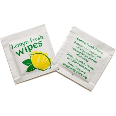 Lemon Scented Fresh Wipe in Plastic Sachet Hot/Cold Use (Pack 100)