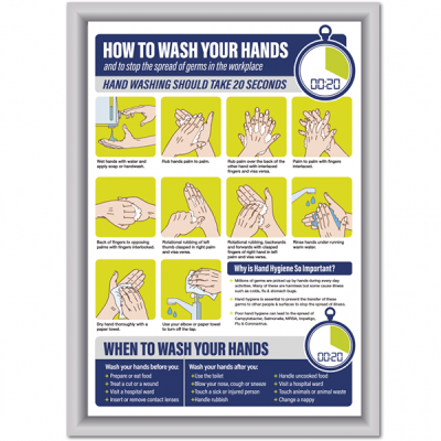 A3 Framed How to wash your hands in the workplace poster
