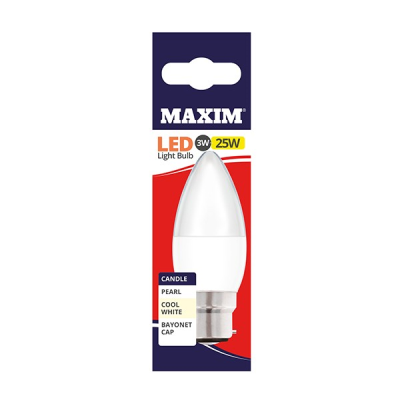 Maxim LED Candle Bulb Bayonet Cap Cool White 3w (Pack 10)