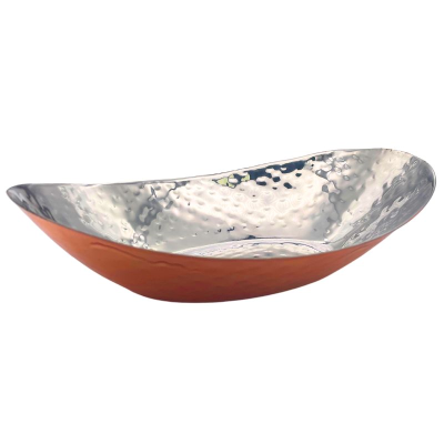 Copper Plated Hammered Oval Bread Serving Dish 20cm