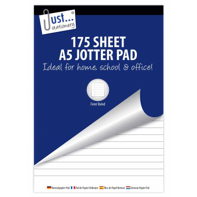 Just Stationery 175 Sheet A5 Feint Ruled Jotter Pad