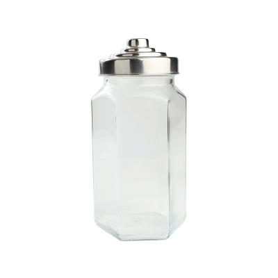 Large Hexagon Glass Jar With Stainless Steel Lid 1020ml