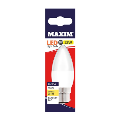 Maxim LED Candle Bulb Bayonet Cap Warm White 3w (Pack 10)