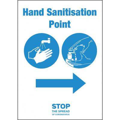 A4 size Hand Sanitisation Point Arrow Right self adhesive vinyl