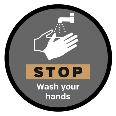 200mm Diameter STOP wash your hands floor & wall/door graphic