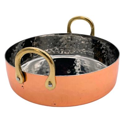 Copper Plated Hammered Round Serving Dish with Brass Handles 15cm x 4cm
