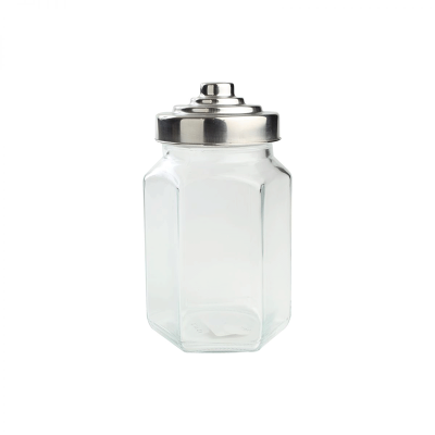 Medium Hexagon Glass Jar With Stainless Steel Lid 780ml