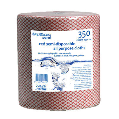 Optima Semi Lightweight All Purpose Cloth Rolls 350 Sheets Red 40 x 22cm