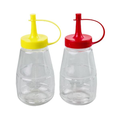 Clear Small Sauce Bottles Red & Yellow 8oz (Pack 2)