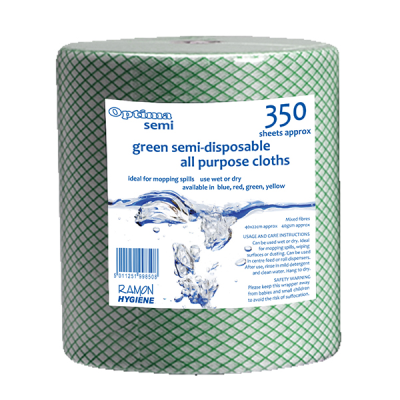 Optima Semi Lightweight All Purpose Cloth Rolls 350 Sheets Green 40 x 22cm