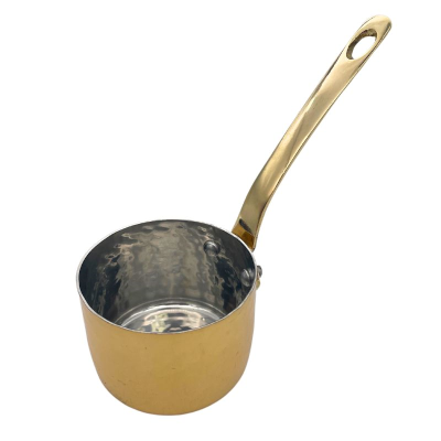 Brass Plated Hammered Mini Serving Sauce Pan with Brass Handle 6.5cm