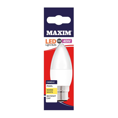 Maxim LED Candle Bulb Bayonet Cap Warm White 6w (Pack 10)