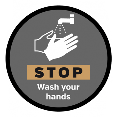 400mm Diameter STOP wash your hands floor & wall/door graphic