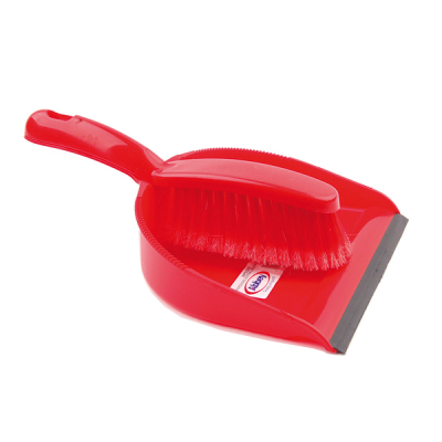 Professional Dustpan Brush with Soft Bristles in Red