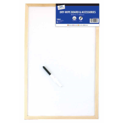 Just Stationery Dry Wipe White Board with Pine Frame 400 x 600mm