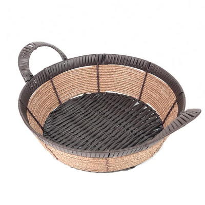 Large Brown Round Basket with Handles 30cm