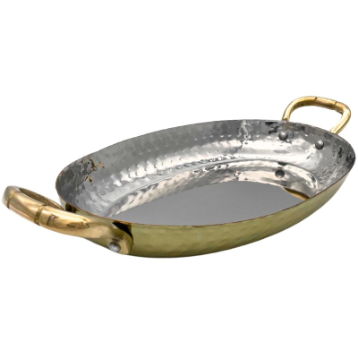 Brass Plated Hammered Oval Serving Dish with Brass Handles 21cm