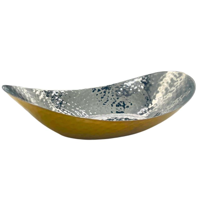 Brass Plated Hammered Oval Bread Serving Dish 25cm