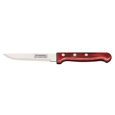 Tramontina Medium Polywood Handled Steak Knife 24cm, Pointed Tip, Smooth Edge, Red