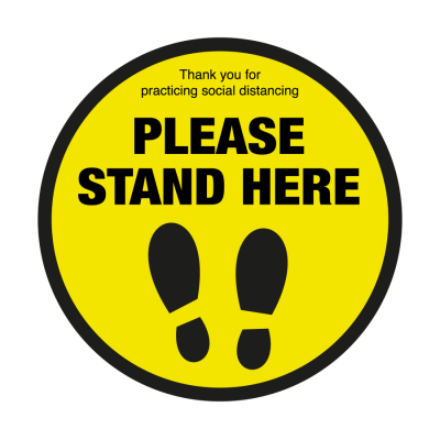 200mm Diameter Please Stand here with symbol social distancing floor graphic
