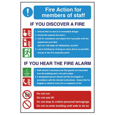 Fire Action for Members of Staff Fire Action Safety Sign F/P
