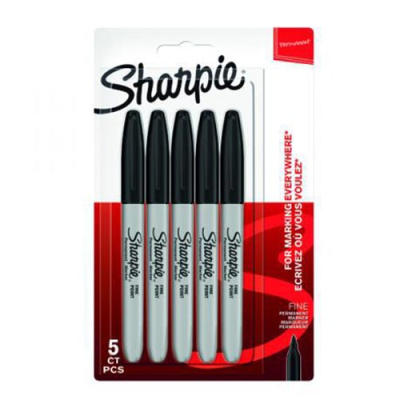 Sharpie Permanent Markers Black, Fine Point (Pack 5)