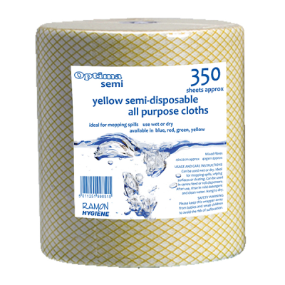 Optima Semi Lightweight All Purpose Cloth Rolls 350 Sheets Yellow 40 x 22cm