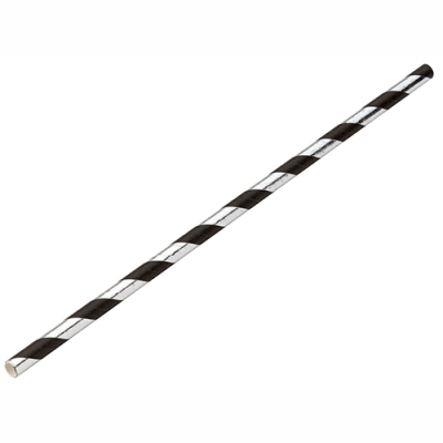 Paper Silver/Black Stripe Straw 8" x 6mm (Pack 250)