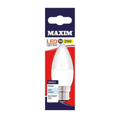 Maxim LED Candle Bulb Bayonet Cap Day Light White 3w (Pack 10)
