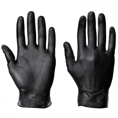 Powder Free Black Vinyl Gloves Medium (Pack 100)