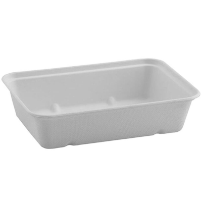 Bagasse White Rectangular Container with PET Lid 500ml (Pack 50)