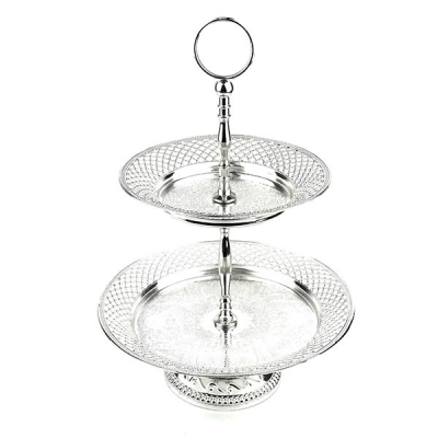 Silver Round Cake Stand 2 Tier