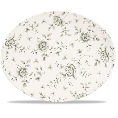 Churchill Rose Chintz Grey Orbit Oval Coupe Plate 12.5x10" (Pack 6)