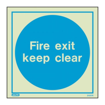 Fire exit keep clear sign 200 x 200mm PVC Photoluminescent Rigid