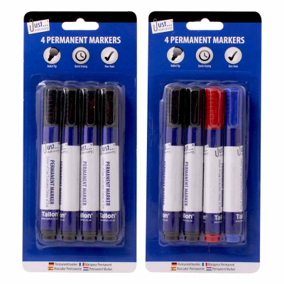 Just Stationery 4 Permanent Markers Bullet Tip (Pack 4)