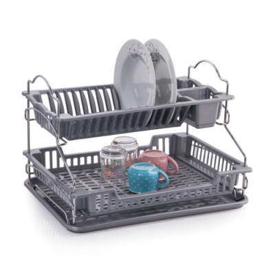 Large Double Decker Dish Drainer with Chrome Stand Grey