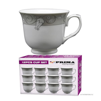 Prima 12 Tea Cups Silver Floral Design (Pack 12)