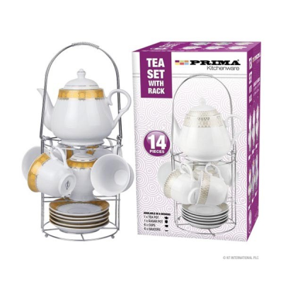 Prima 14pcs Tea Cup Set Golden Design (Pack 14)