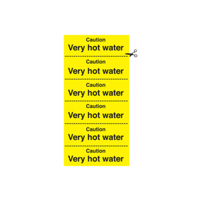 Self Adhesive Caution Very Hot Water Sign x6