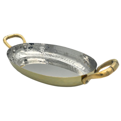 Brass Plated Hammered Oval Serving Dish with Brass Handles 18cm