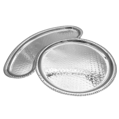 Stainless Steel Hammered Moon Thali Tray with Plate